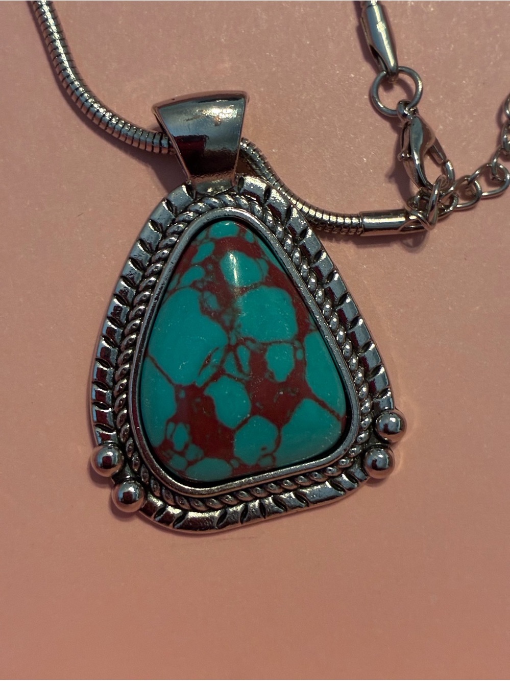 Turquoise and Copper Color Faux Stone Pendant Necklace - Women Jewelry